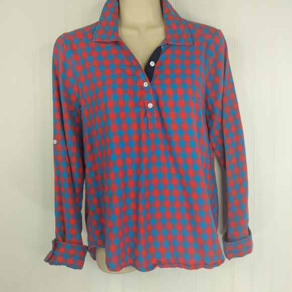 AERIE Checkered Plaid Lightweight Popover Shirt M - Picture 5 of 14